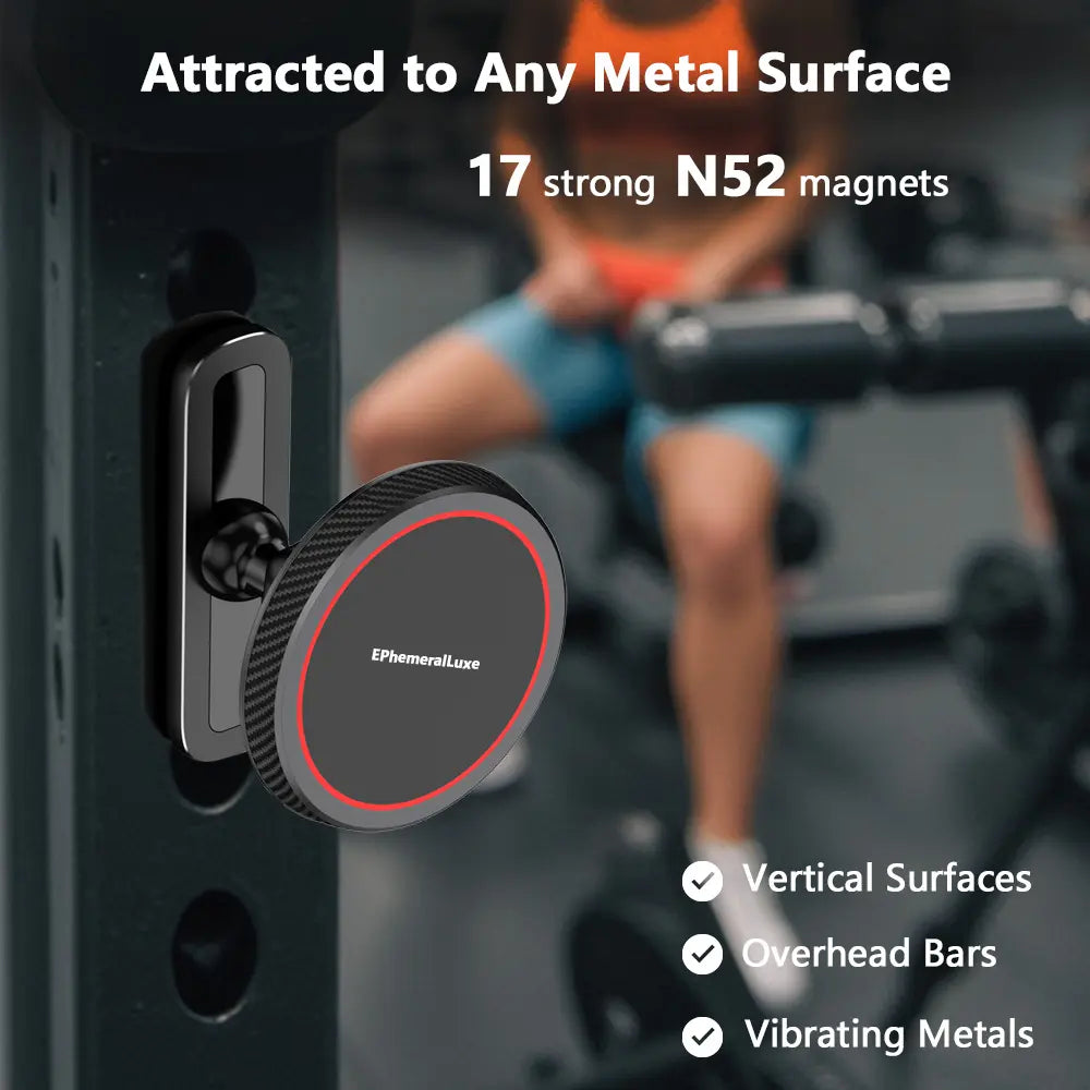 Ephemeralluxe Magnetic Cell Phone Mount, Minimalist Metal & Silicone Design with 360° Rotation for Gym, Magsafe Compatible Sports Accessory, Cell Phone Mounts